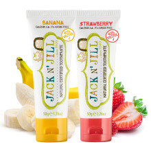 Jack N' Jill Naturale Zahnpasta für Kleinkinder - Fluoridfreie Zahnpasta für 1-3 Jahre, 40% Xylit, BPA-frei - Erdbeere & Banane 1,76 oz (Packung)