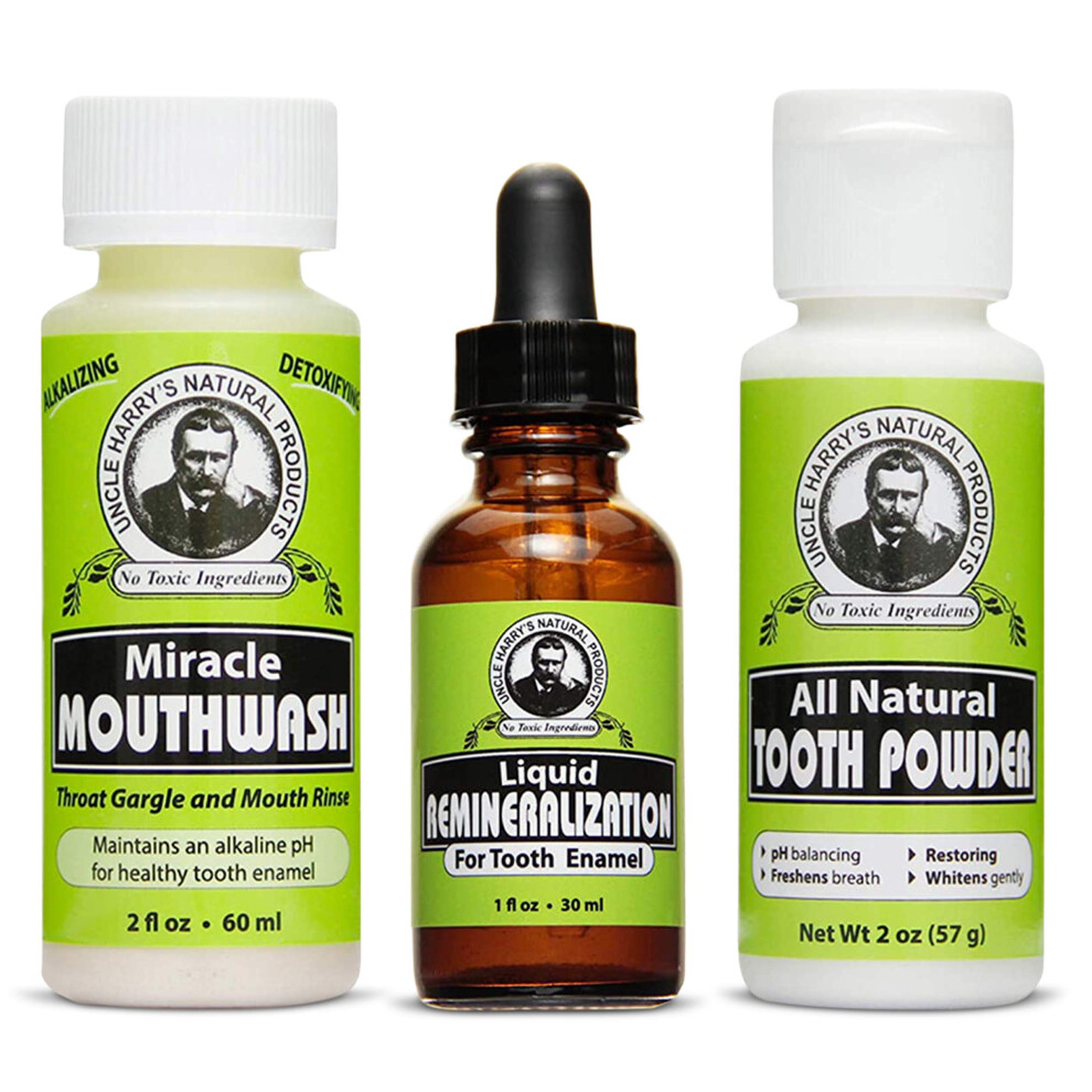 Uncle Harry's Natural Remineralization Kit for Tooth Enamel & Mineral - 3 Products Strengthen Weak Enamel & Correct Oral Care Issues (1 kit)