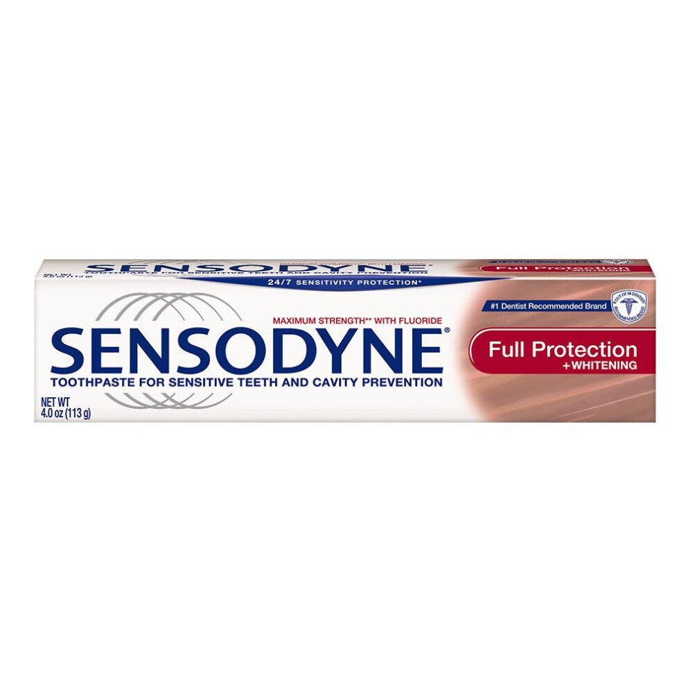 Sensodyne Full Protection Teeth Whitening Sensitive Toothpaste  Cavity Prevention and Sensitive Teeth Treatment - 4 Ounces
