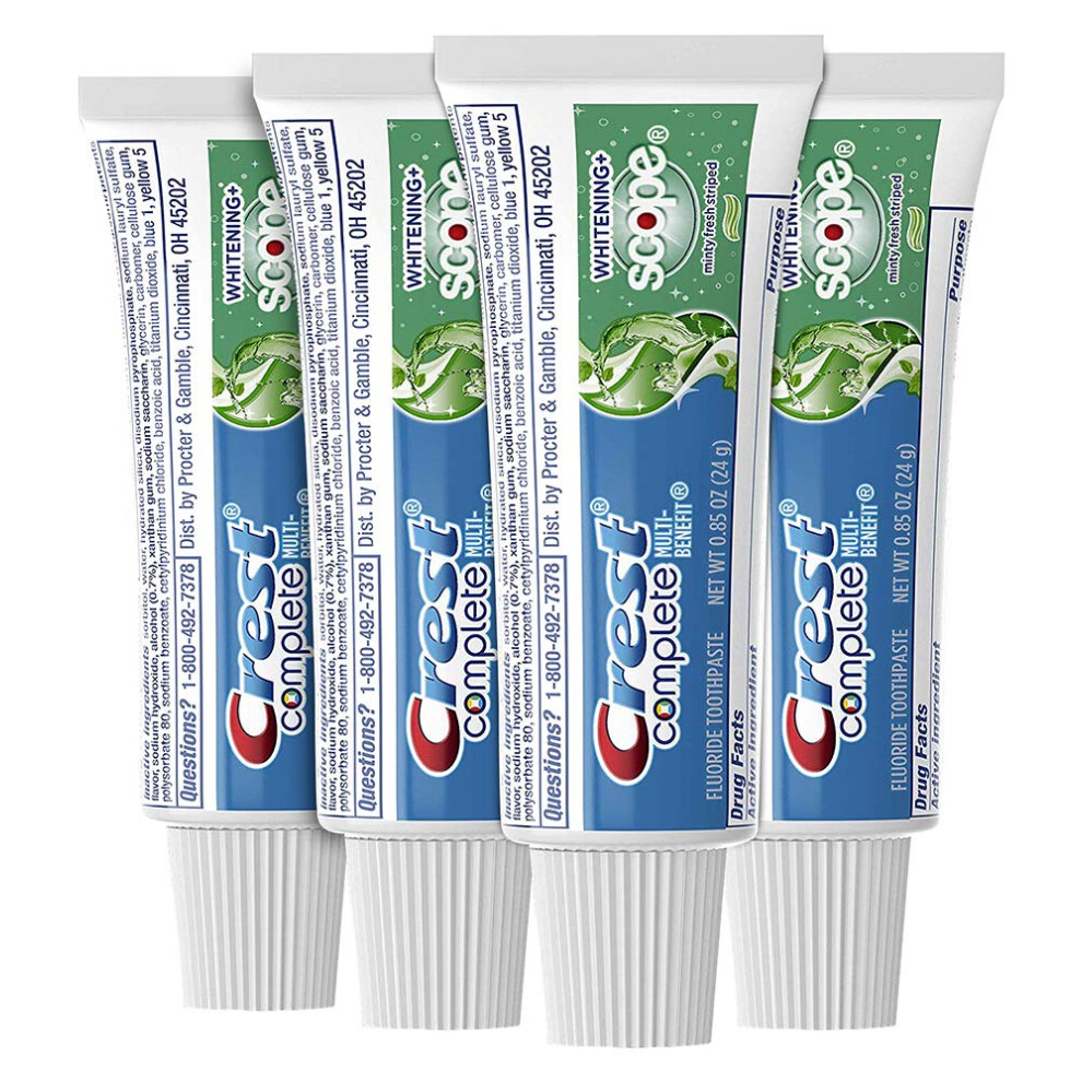 Crest Complete Whitening Scope Minty Toothpaste .85 Oz Travel Size 4 Pack