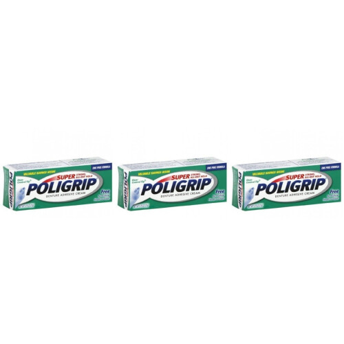 Κρέμα οδοντοστοιχιών Super Poligrip 0,75 Oz, μέγεθος ταξιδιού (συσκευασία των 3)