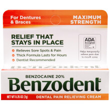 Creme para alvio da dor dental Benzodent para dentaduras e aparelhos anestsicos tpicos tubo de 0,25 onas