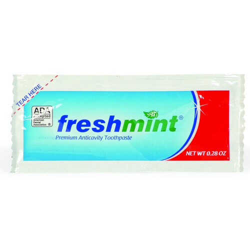 Freshmint 250 Packets of 0.28 oz. Single use Premium Anticavity Fluoride Toothpaste Packet (ADA Accepted)