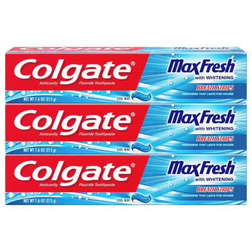 Colgate Colgate Max Fresh Toothpaste with Mini Breath Strips  Cool Mint - 7.6 Ounce (3 Pack)