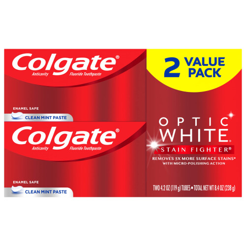 Colgate Pasta de Dinti Colgate Optic White, Antistain, Menta, 2 Bucăți (Pachet de 1)