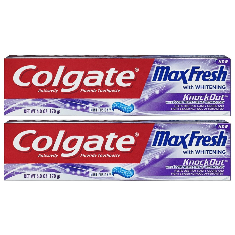 Colgate Max Fresh Toothpaste - KnockOut - With Odor Neutralizing Technology - Net Wt. 6 OZ (170 g) Per Tube - Pack of 2 Tubes