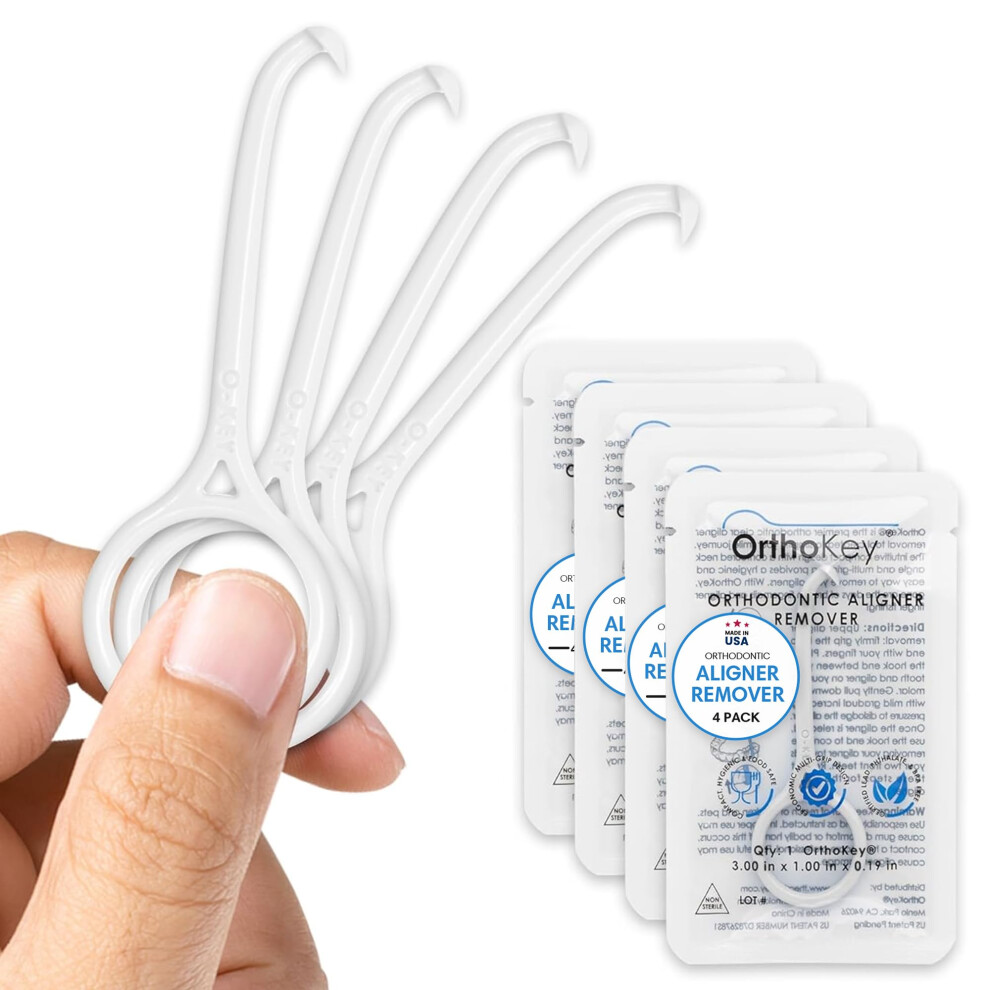 Orthokey White Clear Aligner Removal Tool - Dental Grade Invisalign Remover For Invisible Braces Retainers And Aligners (4-Pack)