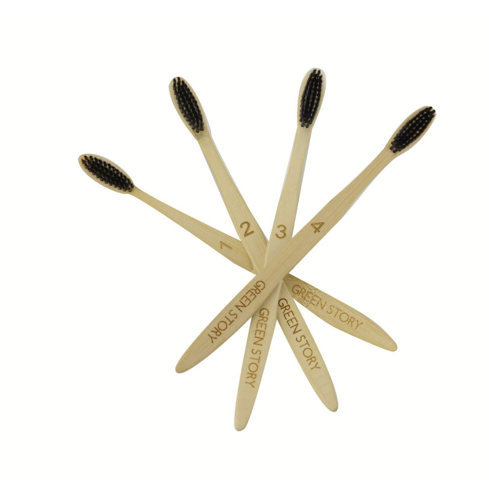 Vihre Tarina Biodegradable Eco-Friendly Charcoal Infused Bristle Bamboo Toothbrush - Pack Of 4