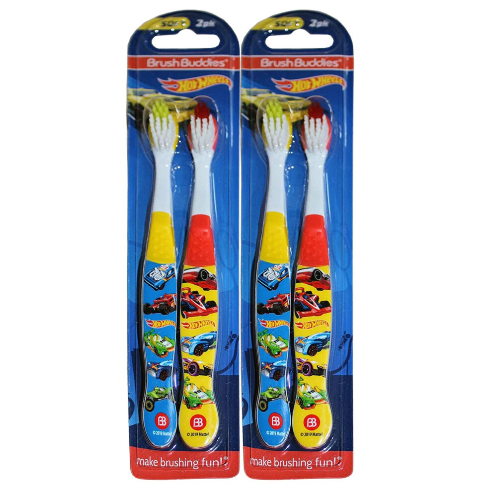 Hot Wheels Toothbrush Set 4 Toothbrushes Childrens Soft Bristle Brush Buddies