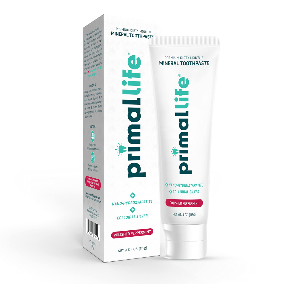 Primal Life Organics Silver Premium Dirty Mouth Mineral Toothpaste - Nano-Hydroxyapatite Colloidal Charcoal - Organic All Natural Whitening Formula