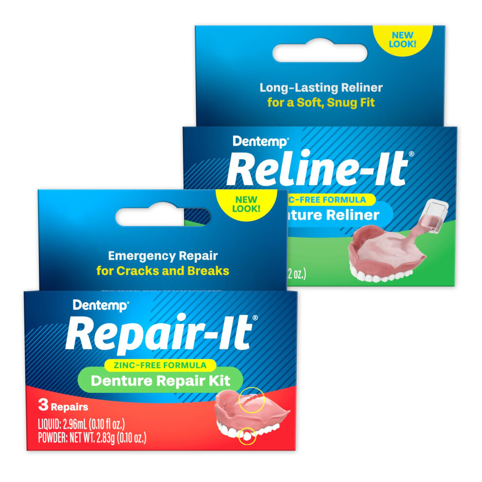 Dentemp Repair-It Denture Repair Kit & Reline-It Denture Reliner - Denture Kit (Multi-Pack) - Refit And Tighten Dentures For Both Upper & Lower Dentur