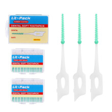 Lit-Pack Silicone Dental Pick Rager Tandenstokje Zachte tandenstoker Mondhygine Care Tools 2 Reiskoffers 1 Navulling 240 Aantal