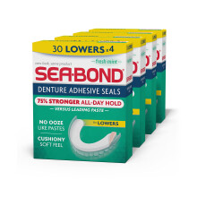 Sea-Bond Secure Kunstgebitkleefafdichtingen Verse Mint Verlaagt Zinkvrij De hele dag vasthouden Knoeivrij 30 stuks (pak van 4)
