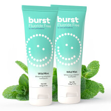 BURST Fluoridfri Tandkräm för Fläckborttagning (4.7oz/2 Pack/Wild Mint) | för Känsliga Tänder | med Xylitol | Vegansk