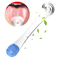 Tongschraper voor volwassenen Moosec 2 in 1 siliconen tongborstel en 100% roestvrijstalen tongschraper limpiador de lengua