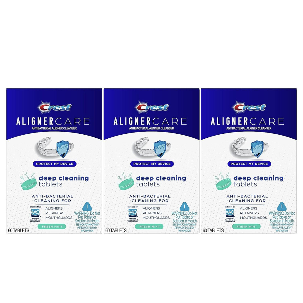 Crest Aligner Care Deep Cleaning Anti-Bacterial Tablets for Aligners  Retainers  Mouthguards  60-Count  Pack of 3
