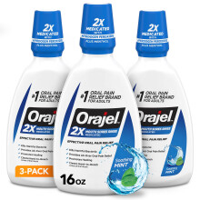 Orajel Enxgue no sptico para feridas na boca, 16 onas, sabor calmante de menta, proporciona alvio da dor e promove a cura, pacote com 3