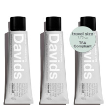 Davids Whitening Charcoal Travel Toothpaste Antiplaque Fluoride Free Peppermint 1.75 OZ TSA Approved Travel Size (3 Pack)