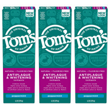 Tom's of Maine Fluoride-Free Antiplaque & Whitening Natural Toothpaste  Peppermint  4.2 oz. 3-Pack (Packaging May Vary)