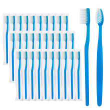 FKYzixeh Blue Handle Toothbrushes Individually Wrapped Disposable Toothbrush Bulk for Hotel Airb&b and Homeless Care (50 Pack)