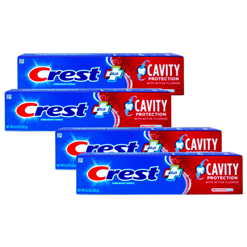Crest Fluoride Cavity Protection Toothpaste 8.2 Ounce Regular Paste  Bulk Toothpaste  Prevents Cavities Before They Start (4 Pack)