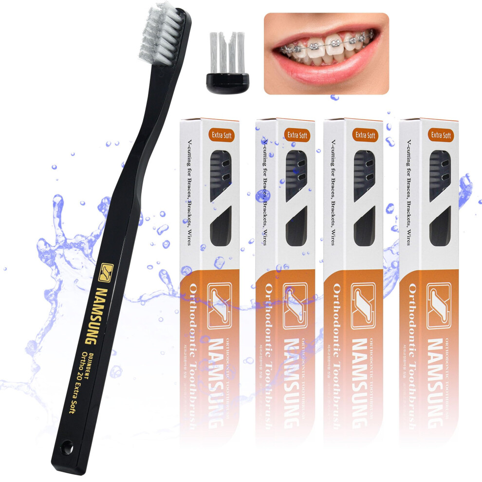 DUJINDENT Orthodontic Toothbrush for Braces [4 Packs][Made in Korea] V Trim Cutting USA Bristles Braces Toothbrush for Brackets and Wires Cleaning (Or-image-OPC-PGS8H7G-NEW