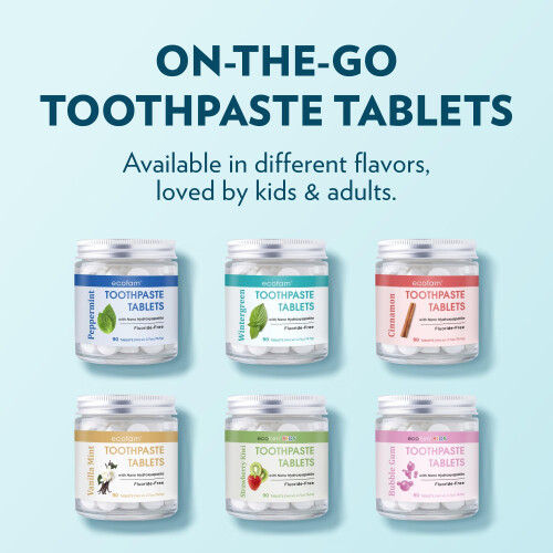 Ecofam Toothpaste Tablets - Peppermint | Chewable Hydroxyapatite Toothpaste for Fresh Breath | Fluoride Free | Nano | 90 Tablets 2