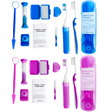 Brbar ortodontisk oralvrdssats - 2Pack - resesats fr patienter Interdental Borstning av vaxfloss tandborsterengring (lila & bl)