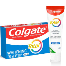 Colgate Total Whitening Tandkräm, 5.1 oz, 2 Pack, Fluorid Antibakteriell för Plack, Tandköttsinflammation, Känslighet