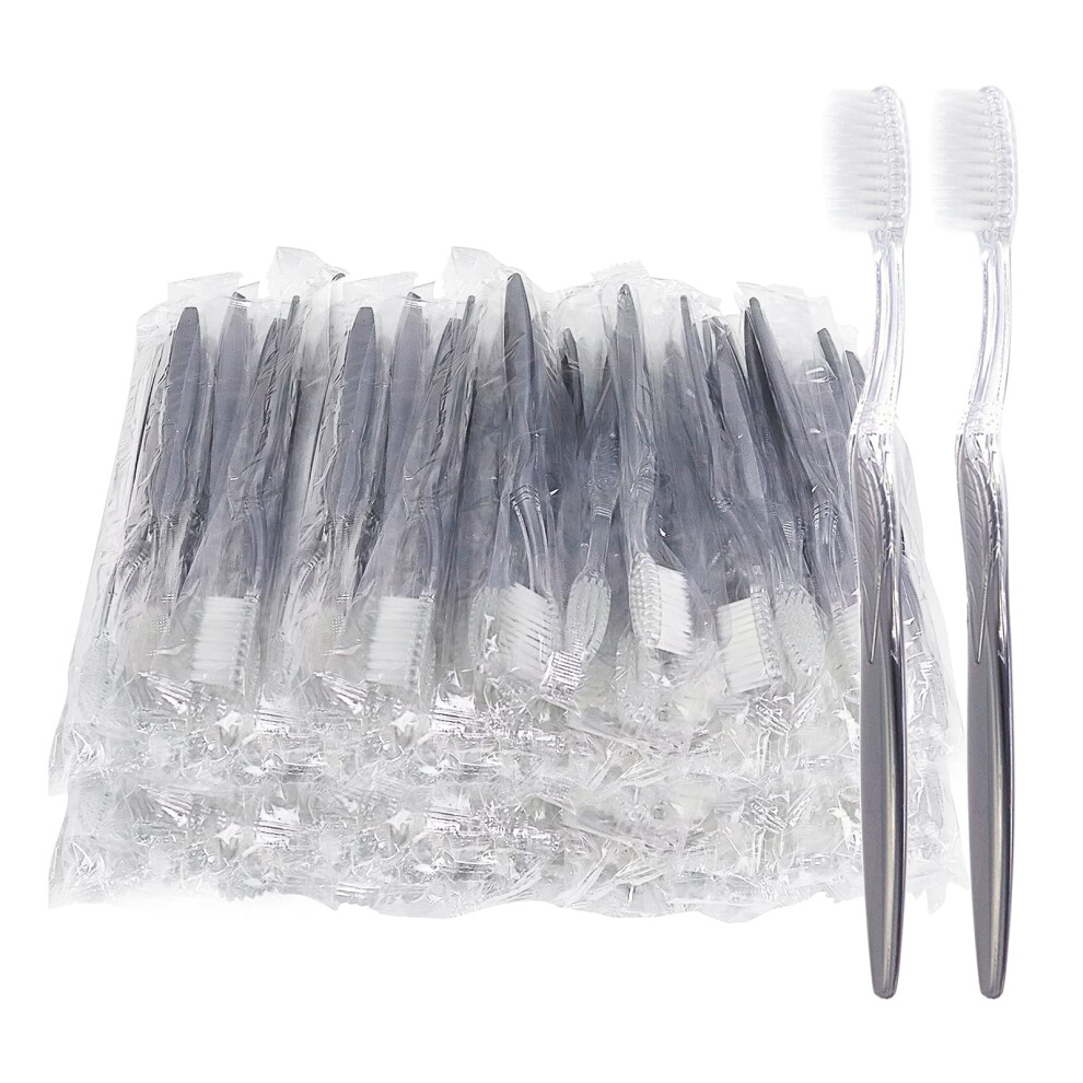 Fkyzixeh Grey Handle Toothbrush Bulk Disposable Toothbrushes Individually Packaged Toothbrush For Travel Hotel And Homeless (50 Pack)