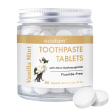 Ecofam Tandpastatabletten - Vanille Munt | Kauwbare tandpastatabletten voor een frisse adem | Fluoridevrij | Nano Hydroxyapatiet Tandpasta | 90 table