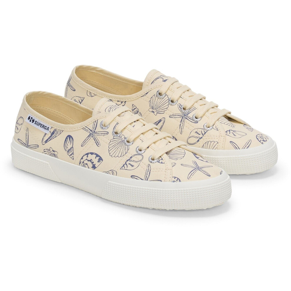 (Brown, 5 (Adults')) Superga 3750 Seashells Print Cotton Women's Beige Trainers