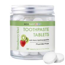 Ecofam Toothpaste Tablets - Strawberry Kiwi | Chewable Toothpaste Tablets for Fresh Breath | Fluoride Free | Nano Hydroxyapatite Toothpaste | 90 Tabl