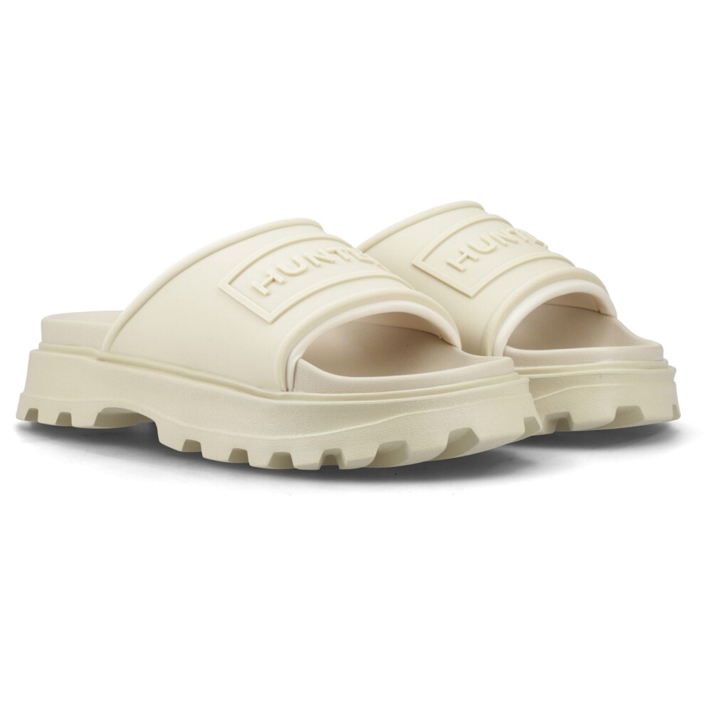 (Grey, 6 (Adults')) Hunter Moulded Stacked Slider Polyester Women's Gravel Slides