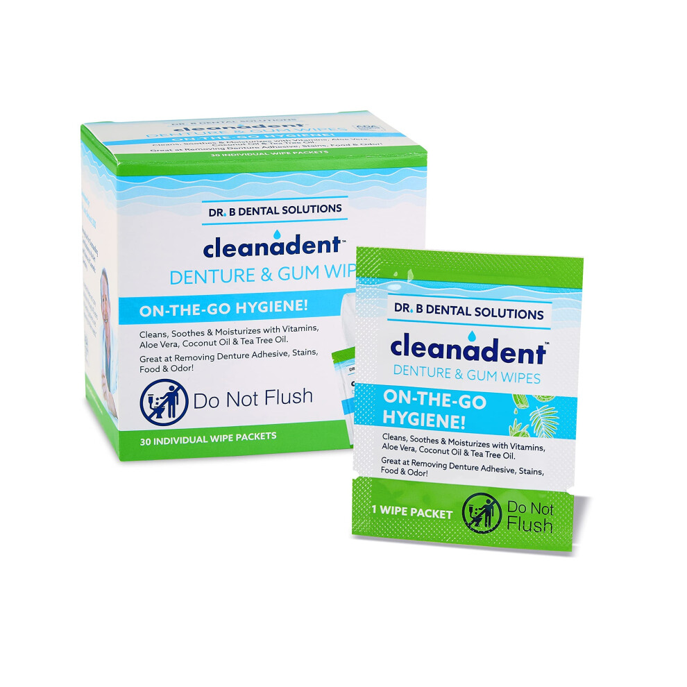 Dr. B Dental Solutio Dr. B Dental Solutions Cleanadent Dental Wipes Denture Cleaner Removes Adhesives Food Stains And Odor 30 Count Pack Of 2