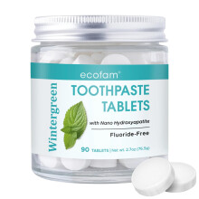Ecofam Tandpastatabletten - Wintergroen | Kauwbare tandpastatabletten voor een frisse adem | Fluoridevrij | Nano Hydroxyapatiet Tandpasta | 90 tablet
