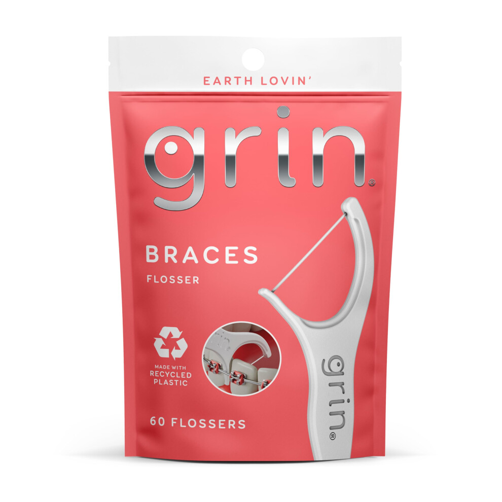 Virne Grin Braces Flosser Floss Picks Designed For Braces 60 Count Dental Flossers Recycled Plastic Ortho Approved Premium Thin Floss Includes Handy