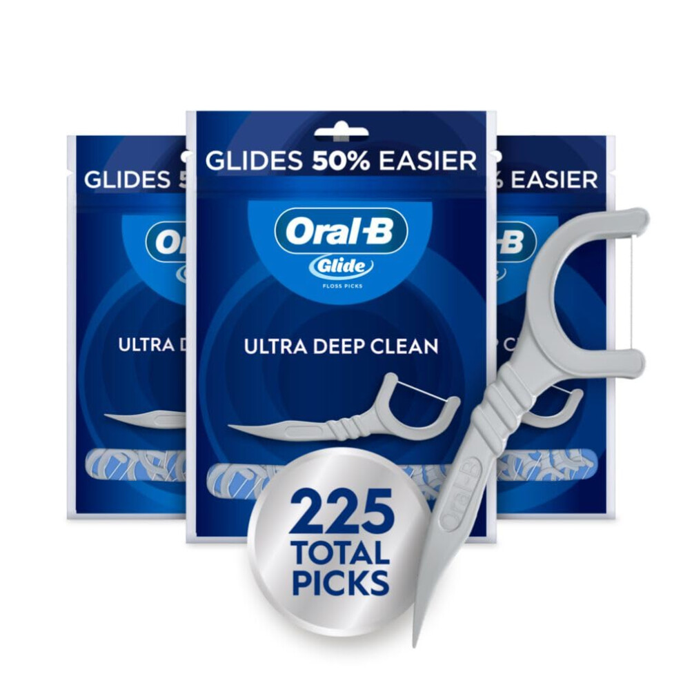 Oral-B Glide Ultra Deep Clean Floss Picks  Removes Food and Plaque  Cool Mint Flavor  75 Floss Picks  Pack of 3