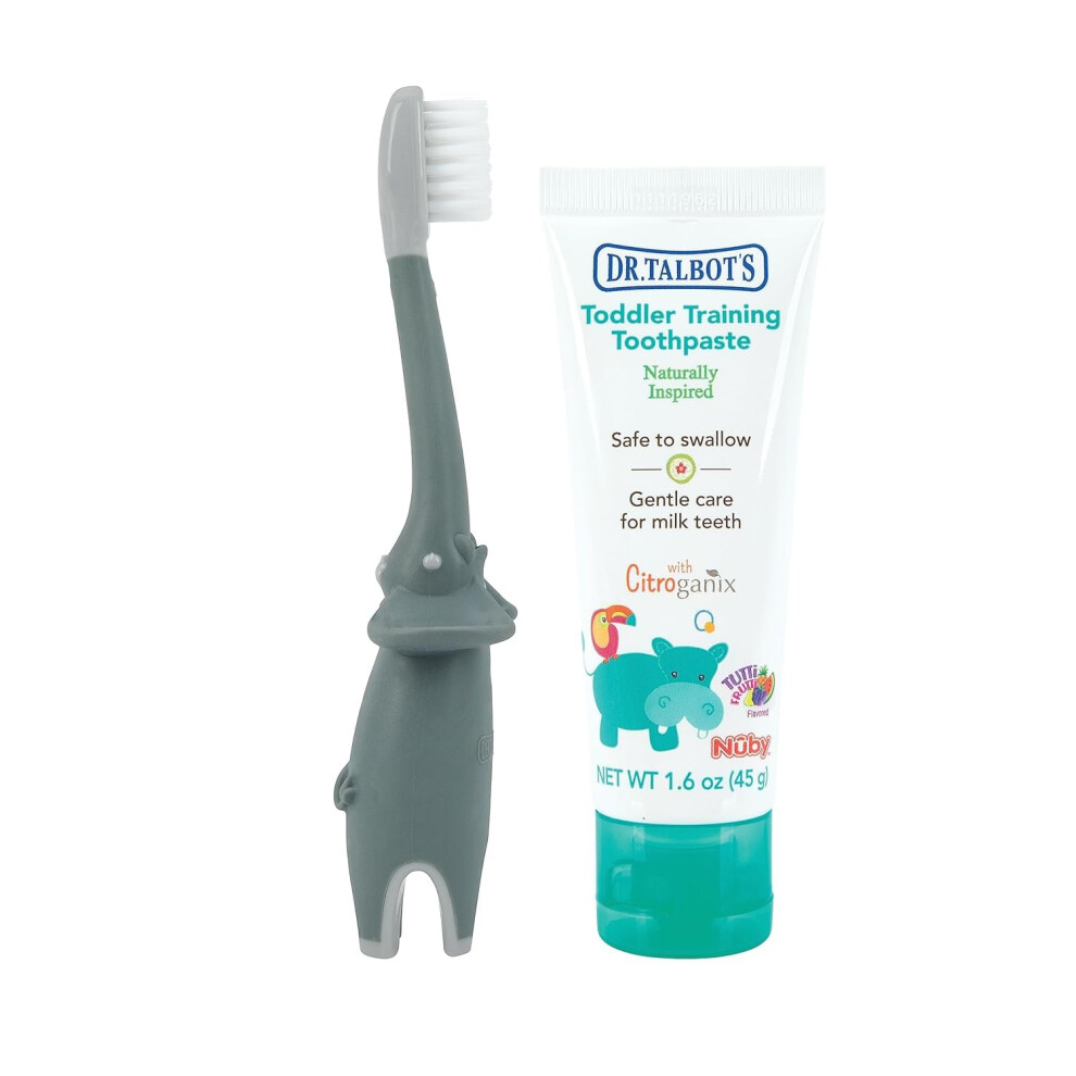 Dr. Talbot's Toddler Training Toothbrush And Natural Kids Toothpaste With Citroganix - 1.6 Oz - Fluoride-Free Toothpaste And Toddler Toothbrush - 6+ Months - Eleph
