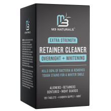 M3 Naturals Overnachting + Whitening Retainer Cleaner | FSA HSA-goedgekeurd | Verwijder vlekken, verkleuring en tandplak | 4 maanden levering | Kunst