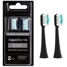 AquaSonic ikonerstatningsb?rstehoveder | Kompatibel med AquaSonic Icon Tandb?rste | 2 b?rstehoveder | til normale og f?lsomme t?nder (Onyx)