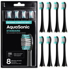 Aquasonic Standard Udskiftning Børstehoveder | For normale og følsomme tænder | Kompatibel med mange akvasoniske tandbørstehåndtag (8 pack sort)