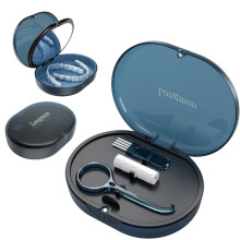 2-pack blauw Nieuw dubbellaags aligner-etui met riem voor het verwijderen van kauwen Reinigingsborsteltje Ingebouwde spiegel-orthodontische behuizing