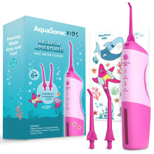 Aquasonic Kids 'Water Flossser fr ldrarna 6+ | Standard munstycke Ortodontiskt munstycke och vattentta klistermrken | 4 tandtrdslgen | Aqua