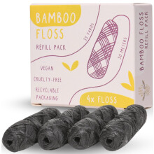 ECO ROOTS Bio-Bambuszahndraht Nachfüllung x4 Rollen, Umweltfreundlicher Zahnseide aus Aktivkohle