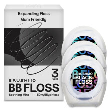 Brushmo Black Floss (BB Floss) - Uitbreidend tandvleesvriendelijk, verzachtend Mint Dental Floss Natuurlijke was helpt tandplak van tanden te verwijd