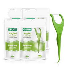 GUM schuine flossprikkers, perfect voor strakke tanden, extra sterke, snipperbestendige tandzijde, schuin voor gemakkelijk bereikbare flossers voor v