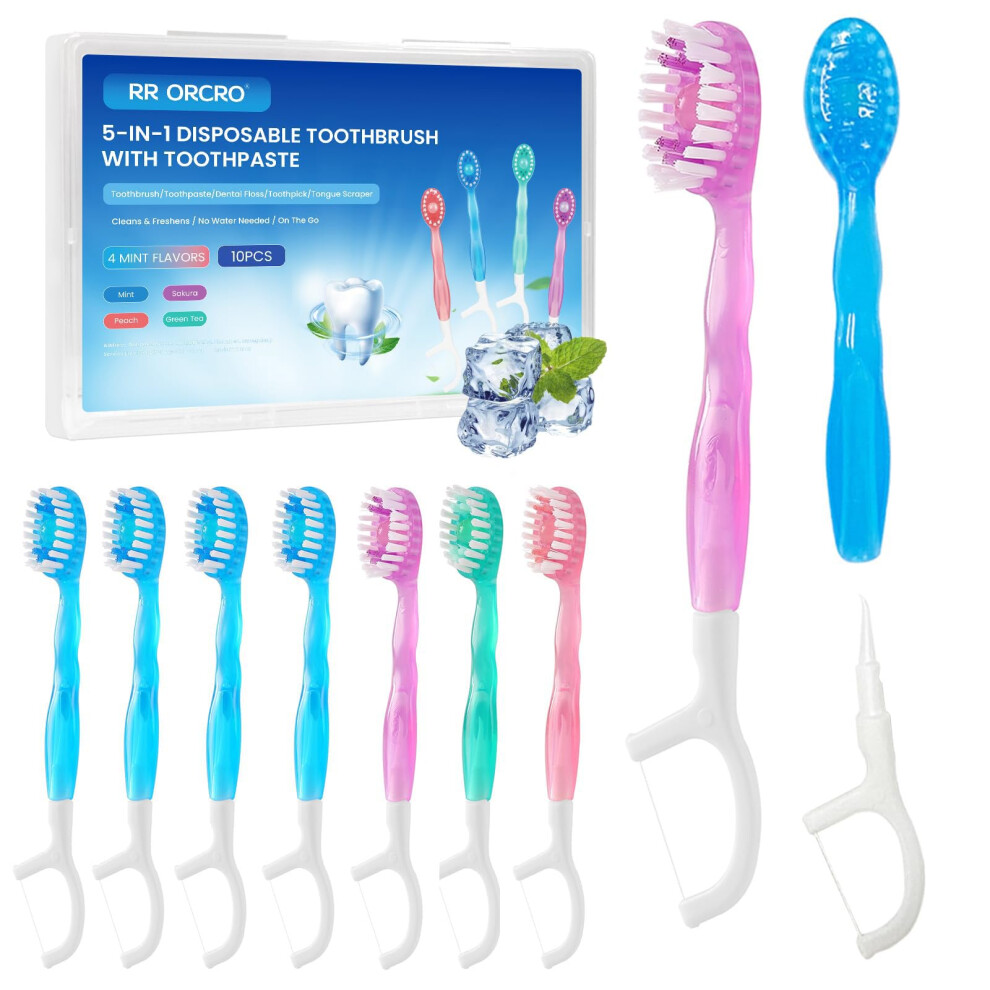 40Pack Mini Disposable Toothbrushes 5-in-1 Portable Pre-Pasted Travel Toothbrush with Toothpaste Tongue Scraper Floss Pick Individually Wrapped Small-image-OPC-PGS8J8G-NEW