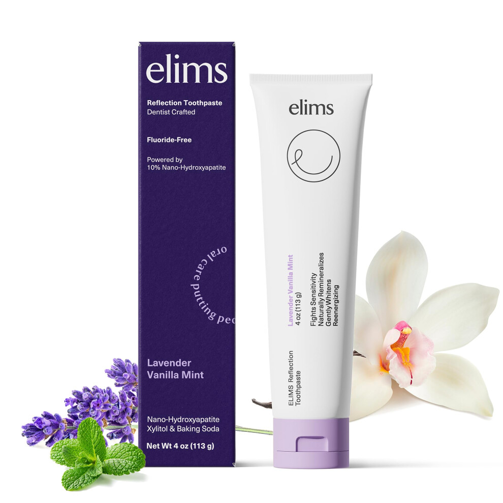 Elims Nano-Hydroxyapatite Toothpaste Fetegt1035 - Fluoride-Free, Xylitol Remineralizing Whitening, Sls-Free, Vanilla Mint Lavender