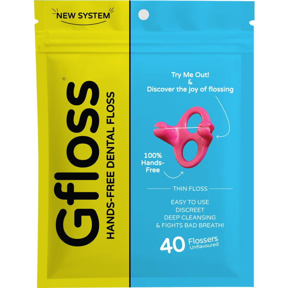 Gfloss Hands-Free Dental Floss - 40 Count - Easy To Use & Discreet Flossers For Adults | Floss On The Go | Unflavored | Thin Soft Floss | Unwaxed | Pf